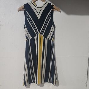 Zara Striped Sleeveless Dress in Navy, Cream and Yellow‎ Size XS Made in Moracco